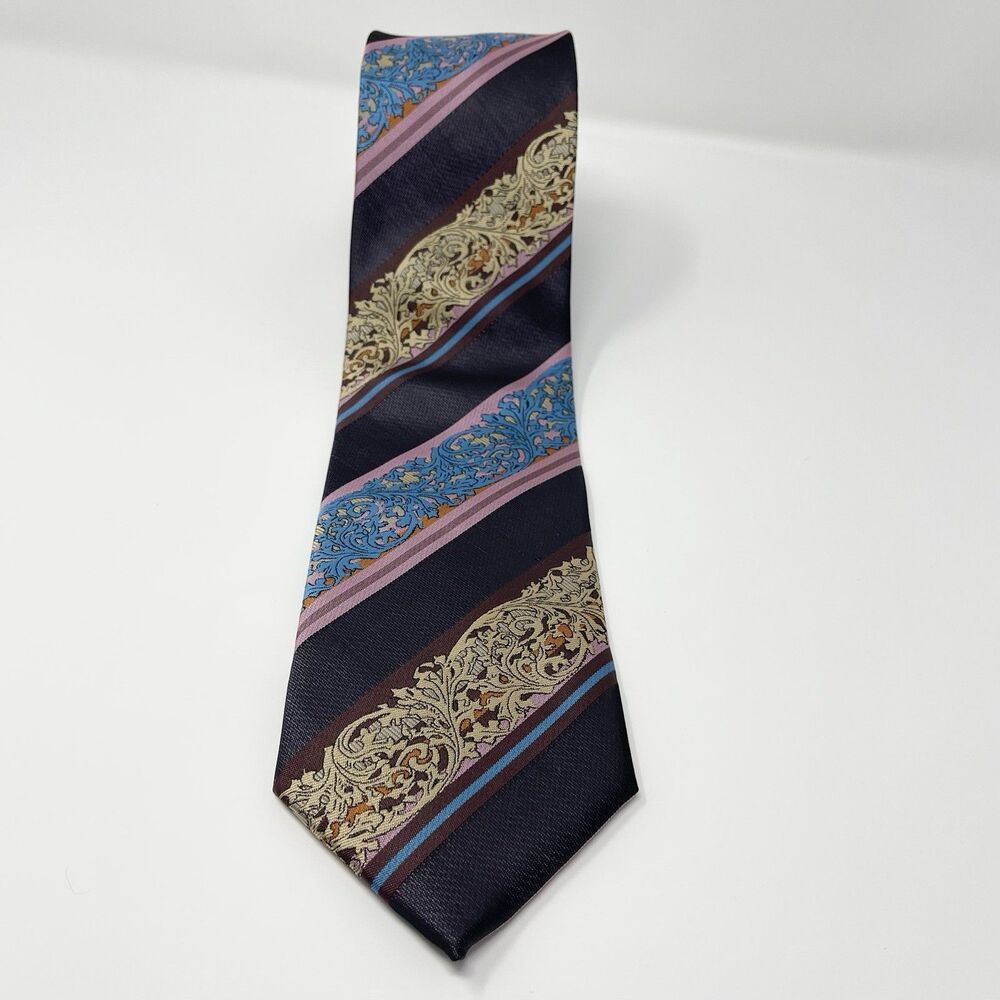Verse 9 Silk Mens Neck Tie Stripped Damask Regal Contrasting Print